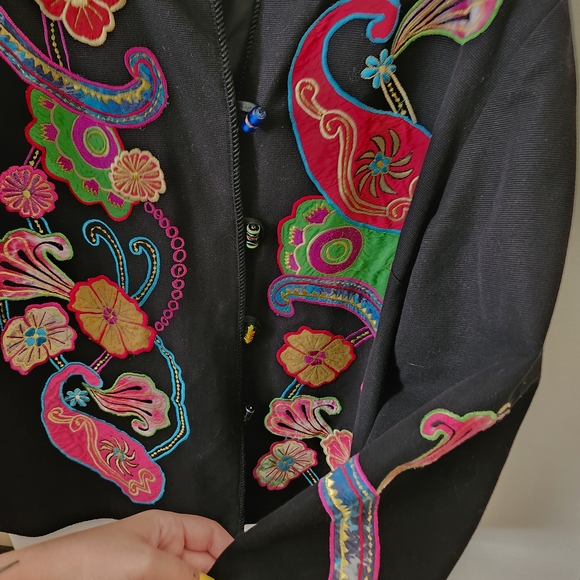 Indigo Moon Black Jacket with Colorful Embroidery - Picture 5 of 10